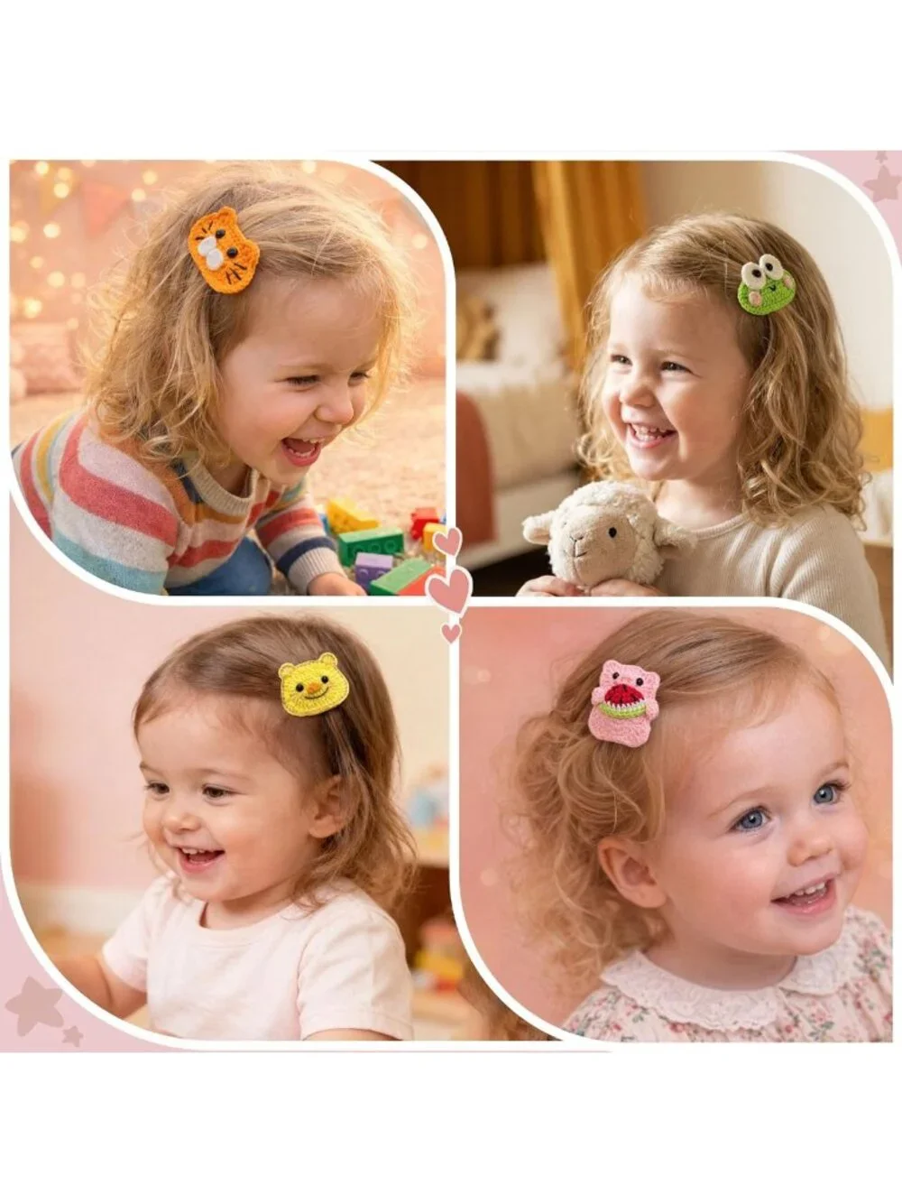 Adorable 6-Pack Crochet Animal Hair Clips for Kids - Cute Cartoon Barrettes